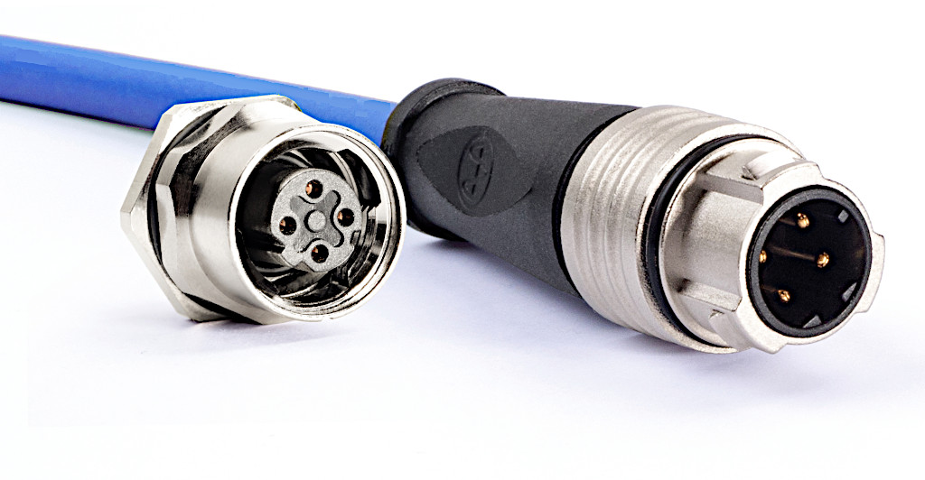 Circular electrical connector used in industry and automotive.
